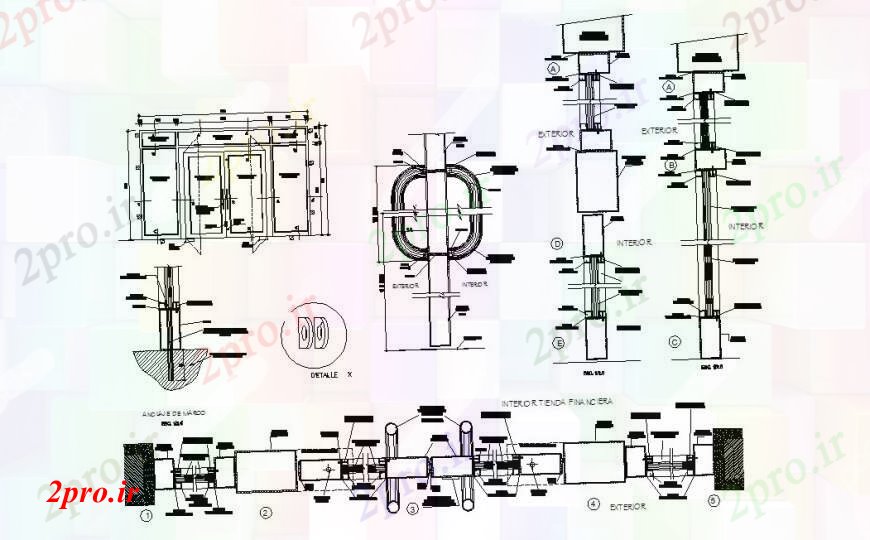 دانلود نقشه جزئیات طراحی در و پنجره  اصلی درب نما و نصب و راه اندازی جزئیات برای آژانس بانک  های اداری  (کد106947)