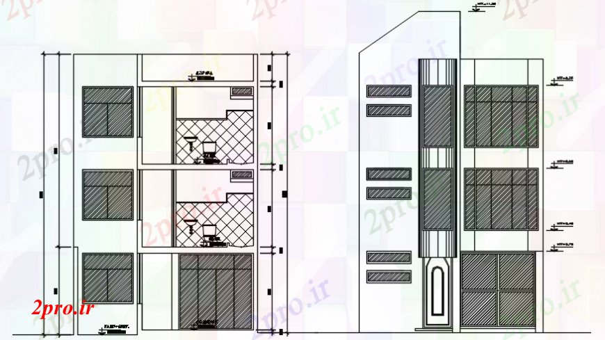 دانلود نقشه مسکونی  ، ویلایی ، آپارتمان  نقشه های دو بعدی  جزئیات نما آپارتمان   و بخش (کد106948)