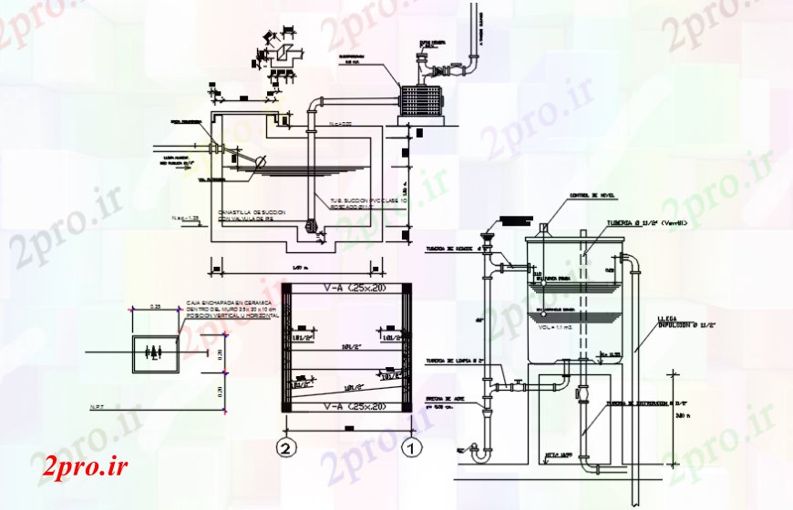 دانلود نقشه جزئیات لوله کشی طراحی مخزن آب  دو بعدی  بلوک ساخت و ساز  اتوکد (کد106954)