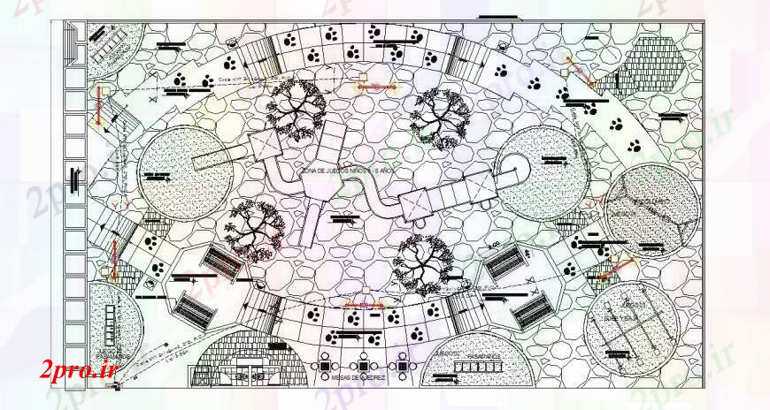دانلود نقشه باغ کودکان محلی پارک محوطه سازی ساختار 14 در 21 متر (کد106977)