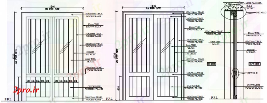 دانلود نقشه جزئیات طراحی در و پنجره   طراحی نمای  جزئیات از بلوک های دو درب  اتوکد (کد107030)