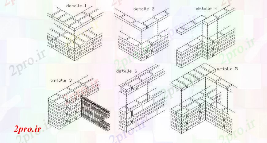 دانلود نقشه طراحی جزئیات ساختار چند بلوک دیوار آجری  ایزومتریک و  ساختار طراحی جزئیات  (کد107047)