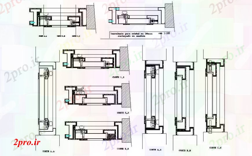 دانلود نقشه جزئیات طراحی در و پنجره  درب و پنجره اتصال و نصب و راه اندازی جزئیات (کد107100)