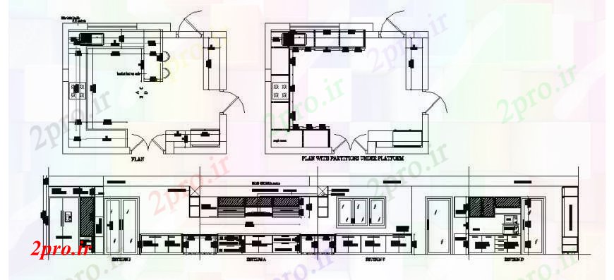 دانلود نقشه آشپزخانه آشپزخانه House تمام بخش طرفه، طراحی و خودکار  (کد107113)