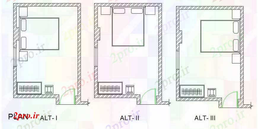 دانلود نقشه حمام مستر سه اتاق خواب از طرحی خانه طرحی 35 در 36 متر (کد107129)