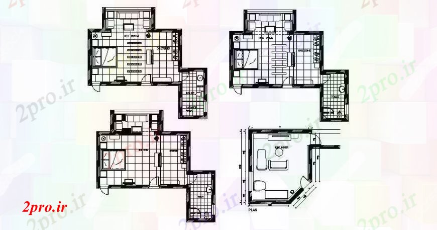 دانلود نقشه حمام مستر طراحی خانه اتاق خواب های متعدد را با مبلمان  (کد107139)