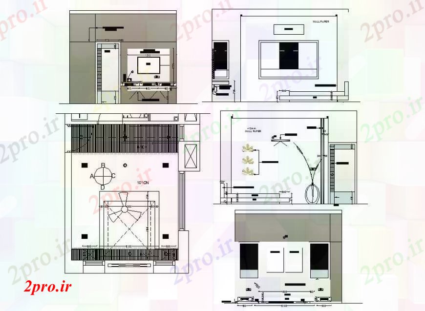 دانلود نقشه اتاق نشیمن  ، حال ، پذیرایی  سقف اتاق، داخلی و مبلمان  (کد107150)