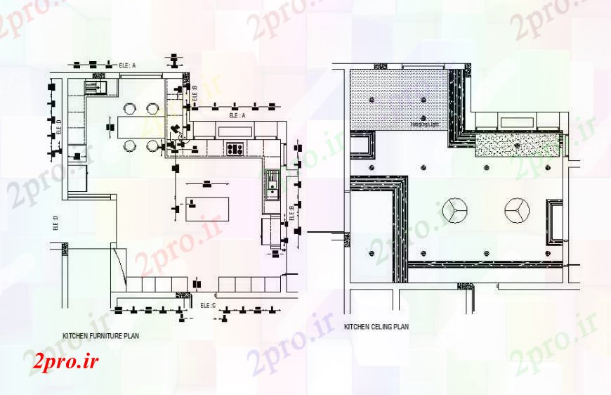 دانلود نقشه آشپزخانه آشپزخانه طرحی مبلمان طرحی و طرحی سقف  (کد107155)