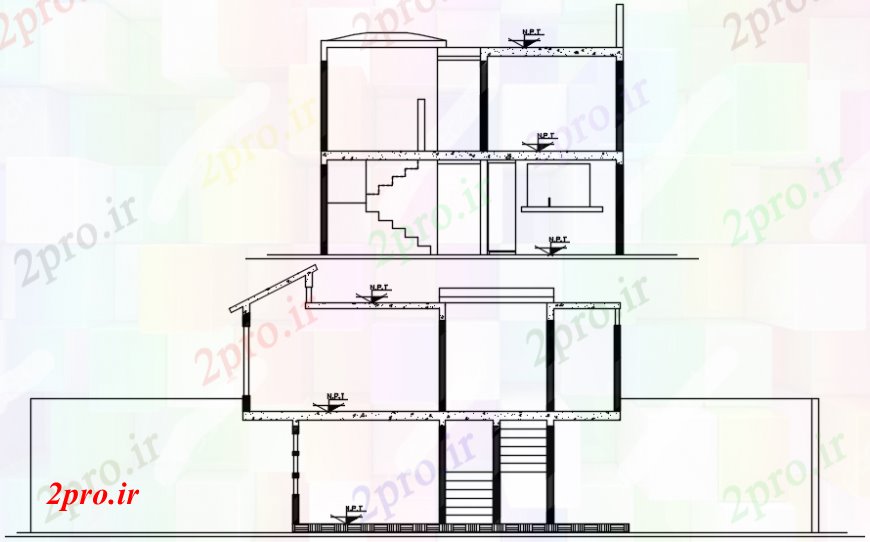 دانلود نقشه مسکونی ، ویلایی ، آپارتمان دو بعدی از بخش خانه اتوکد 7 در 18 متر (کد107202)