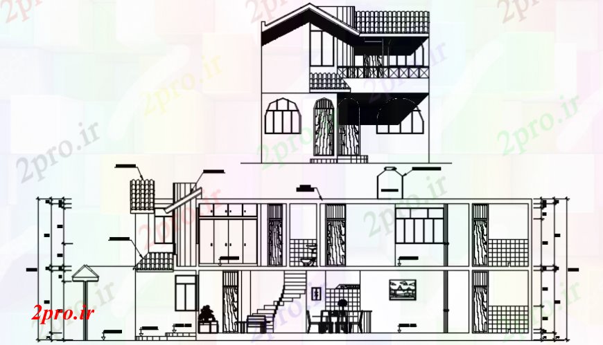 دانلود نقشه مسکونی  ، ویلایی ، آپارتمان  نما و طراحی مقطعی جزئیات مسکن  اتوکد (کد107211)