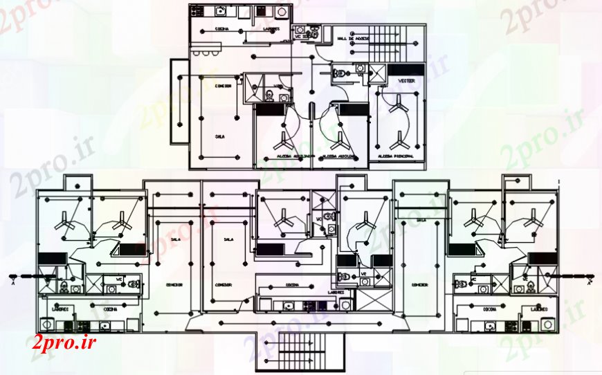 دانلود نقشه برق مسکونی برق طراحی نصب و راه اندازی آپارتمان   با دید دو بعدی  (کد107231)