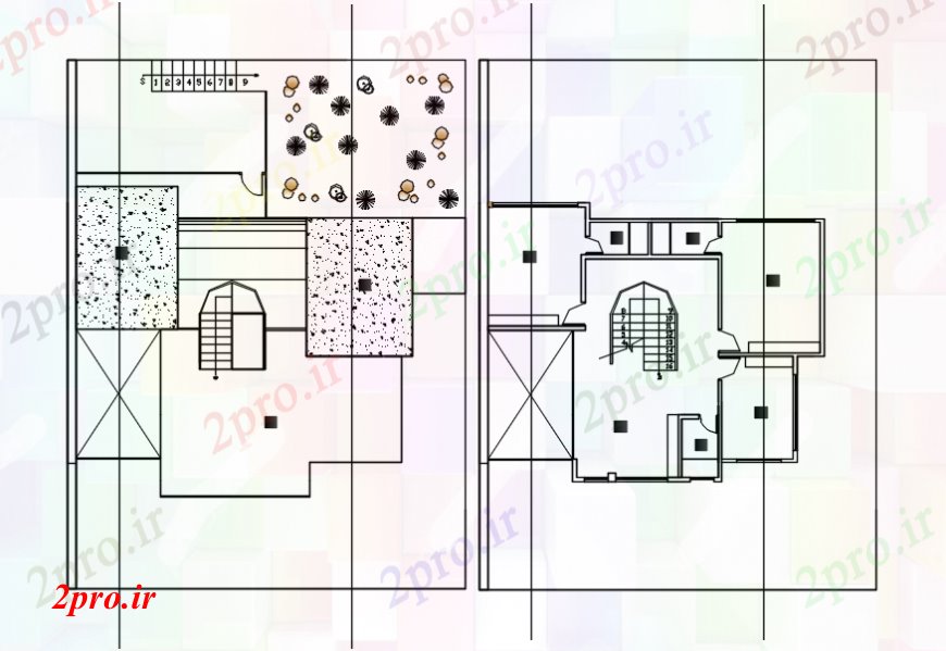 دانلود نقشه مسکونی ، ویلایی ، آپارتمان مفهوم نمای بالای خانههای ویلایی 20 در 35 متر (کد107244)