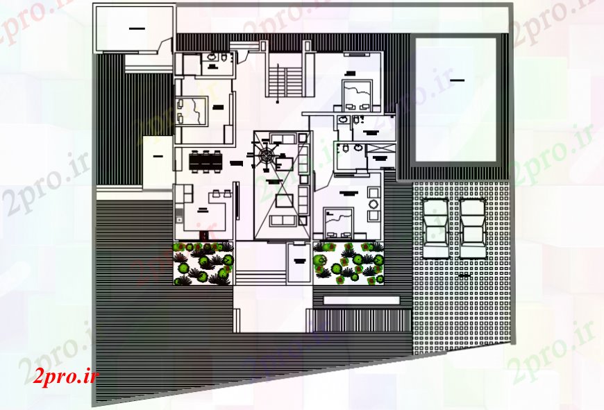 دانلود نقشه مسکونی ، ویلایی ، آپارتمان خانه مدرن مدل طرحی نمای بالا 71 در 86 متر (کد107268)