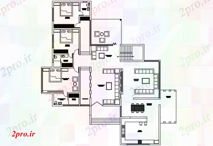 دانلود نقشه مسکونی ، ویلایی ، آپارتمان ویلای بزرگ جزئیات مفهوم 71 در 86 متر (کد107275)