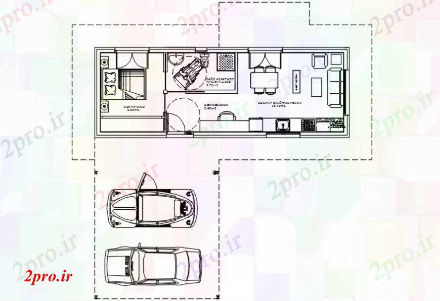 دانلود نقشه مسکونی  ، ویلایی ، آپارتمان  مبلمان تنها BHK خانه (کد107299)