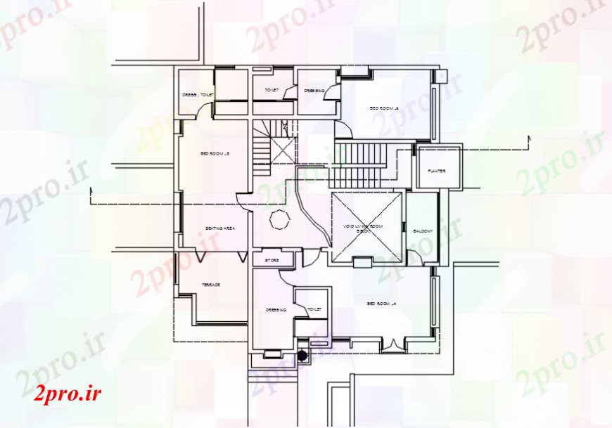 دانلود نقشه مسکونی ، ویلایی ، آپارتمان فاصله مفهوم دو بعدی خانه 13 در 16 متر (کد107307)