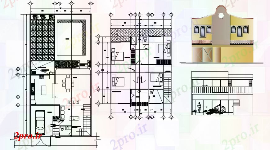 دانلود نقشه مسکونی ، ویلایی ، آپارتمان نقشه هایطراحی خانه و نما 10 در 19 متر (کد107346)