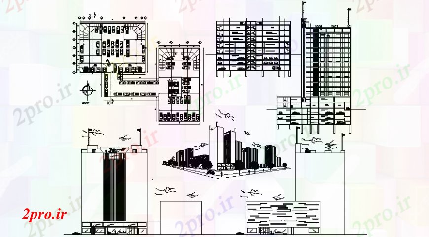 دانلود نقشه ساختمان مرتفعدان بالا ساخت طراحی نما دو بعدی و بخش 60 در 74 متر (کد107361)
