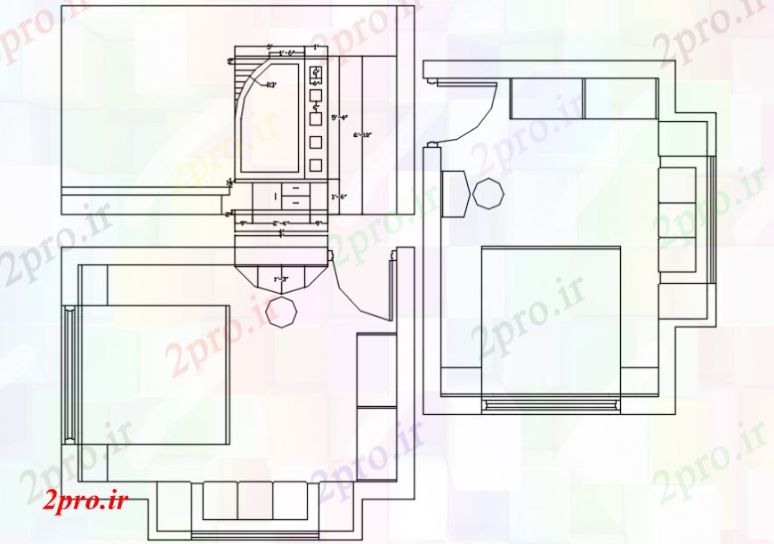 دانلود نقشه دو تخته  مبلمان اتاق طرحی نمای بالا (کد107402)