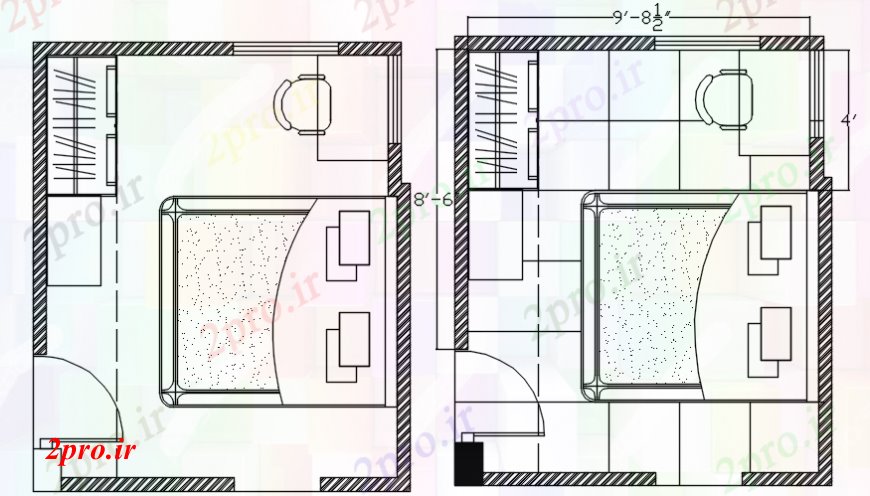 دانلود نقشه بلوک مبلمان تخت و دیگر جزئیات مبلمان دو بعدی مدل 12 در 36 متر (کد107405)