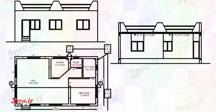 دانلود نقشه مسکونی ، ویلایی ، آپارتمان نما خانه پنت و طرح 10 در 78 متر (کد107413)