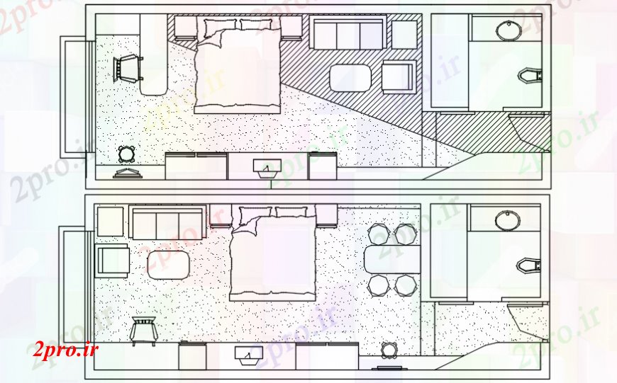 دانلود نقشه حمام مستر فضای داخلی اتاق خواب مدل مبلمان جزئیات (کد107432)