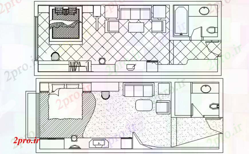 دانلود نقشه حمام مستر مبلمان فضای داخلی اتاق خواب (کد107433)