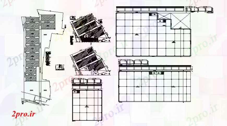 دانلود نقشه کارخانه صنعتی  ، کارگاه نقشه های دو بعدی  جزئیات طرحی لقمه بزرگ و نما (کد107439)