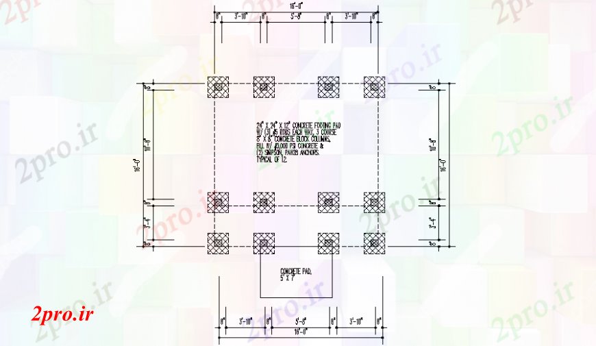دانلود نقشه طراحی اتوکد پایه طرحی پد ساختار جای پای   اتوکد (کد107453)