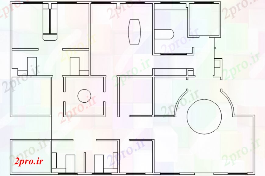 دانلود نقشه ساختمان اداری - تجاری - صنعتی طراحی دفتر فاصله 62 در 88 متر (کد107468)