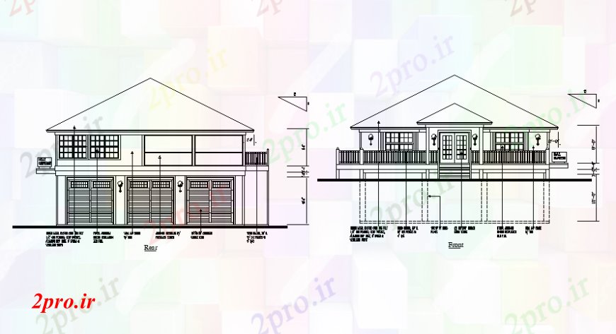 دانلود نقشه مسکونی  ، ویلایی ، آپارتمان  دو نقشه نما طبقه خانه  دو بعدی    اتوکد (کد107477)