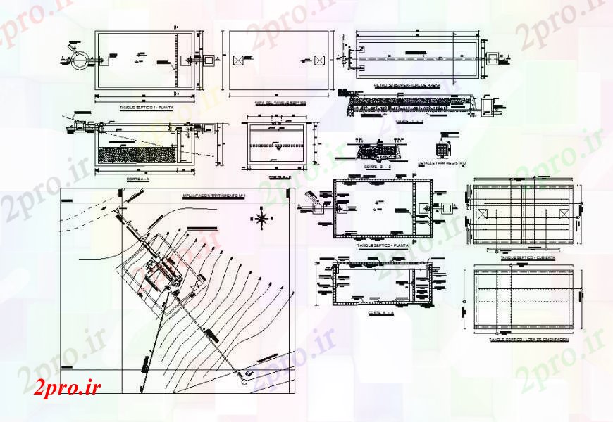 دانلود نقشه جزئیات لوله کشی سپتیک تانک آب، ساخت و ساز و ساختار با لوله کشی جزئیات (کد107548)