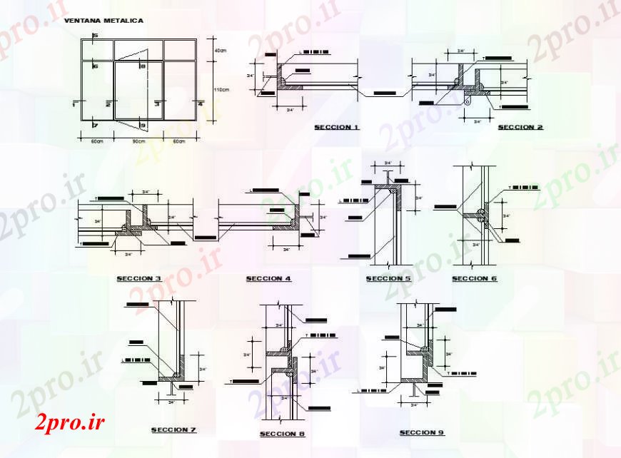 دانلود نقشه جزئیات طراحی در و پنجره  فلزی بخش پنجره تهویه و نصب و راه اندازی (کد107589)