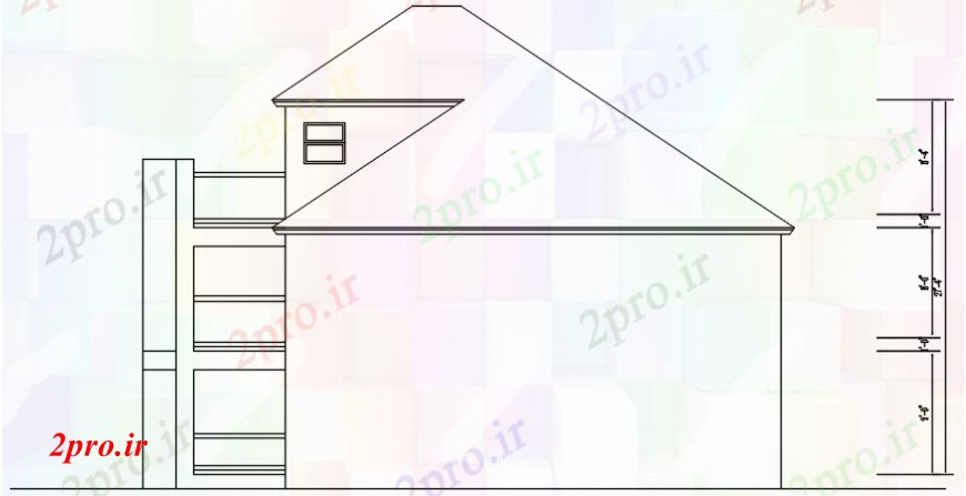 دانلود نقشه مسکونی ، ویلایی ، آپارتمان نمای پشت ویلا 50 در 70 متر (کد107610)