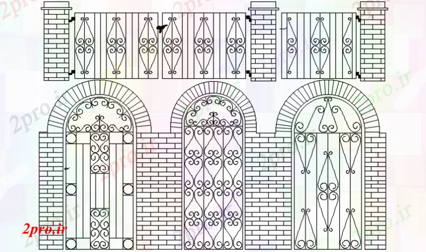 دانلود نقشه جزئیات طراحی در و پنجره  نقشه های  دو بعدی  از دروازه اصلی  اتوکد (کد107625)