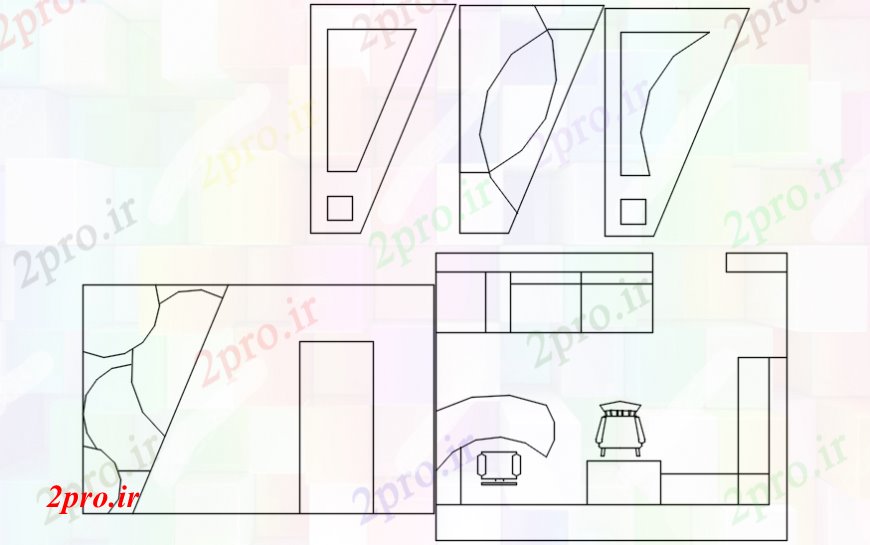 دانلود نقشه ساختمان اداری - تجاری - صنعتی کوچک اتاق اداری نقشه طرحی جزئیات  دو بعدی   (کد107635)