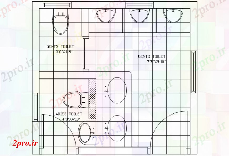 دانلود نقشه حمام مستر بالا پلان طرحی از توالت (کد107679)