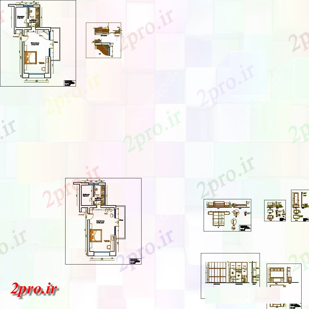 دانلود نقشه طراحی و مبلمان اتاق   های ویترین   اتوکد (کد107680)