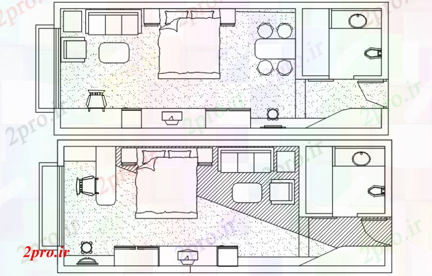 دانلود نقشه حمام مستر طراحی های طرحی اتاق خواب اتوکد 16 در 40 متر (کد107755)