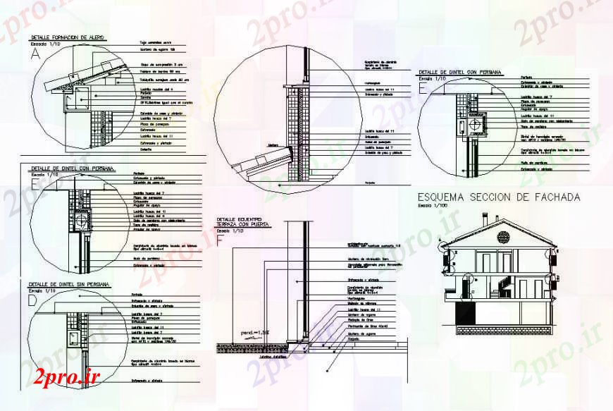 دانلود نقشه مسکونی  ، ویلایی ، آپارتمان  بخش اصلی خانه، بخش سقف و ساختار سازنده جزئیات (کد107802)