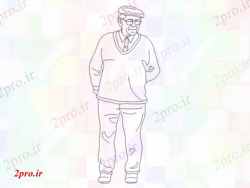 دانلود نقشه بلوک افراد مرد مسن با کلاه و عینک ایستاده دنبال مردم دو بعدی  ناز مسدود (کد107806)