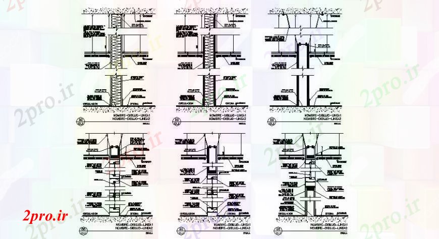 دانلود نقشه جزئیات ساخت و ساز چند بخش بلوک دیوار و  ساختار سازنده طراحی جزئیات (کد107855)