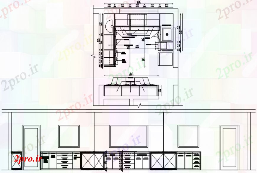 دانلود نقشه آشپزخانه آشپزخانه  مدل بالا طرحی جزئیات (کد107931)