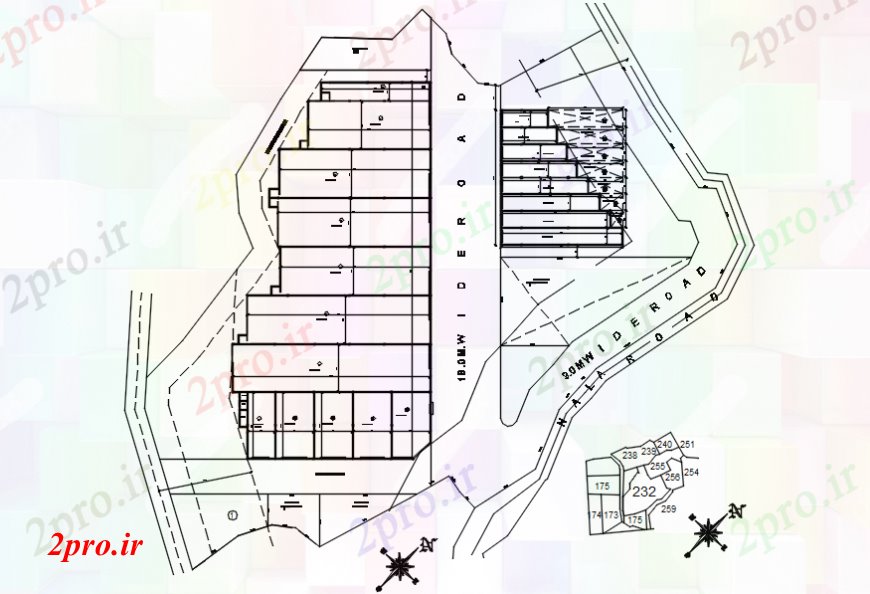 دانلود نقشه بلوک ، آرام ، نماد طرحی نمای بالا جاده مقطعی 65 در 100 متر (کد107943)