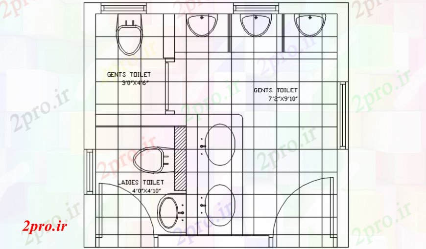 دانلود نقشه حمام مستر طراحی طرحی از توالت و حمام اتوکد بهداشتی 3 در 3 متر (کد107979)