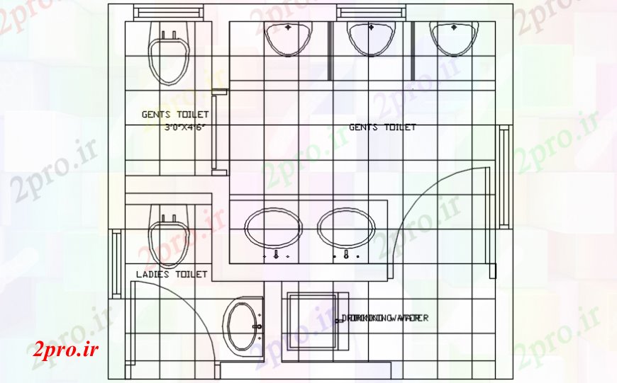 دانلود نقشه حمام مستر طرحی  دو بعدی  منطقه توالت بهداشتی   اتوکد (کد107980)