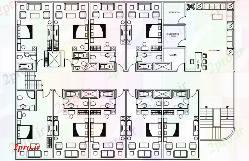 دانلود نقشه هتل - رستوران - اقامتگاه  طرحی طبقه از پرداخت مهمان ساخت  دو بعدی    اتوکد (کد108019)