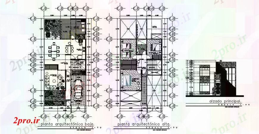 دانلود نقشه مسکونی ، ویلایی ، آپارتمان نما اصلی و کف طراحی خودکار 8 در 17 متر (کد108033)