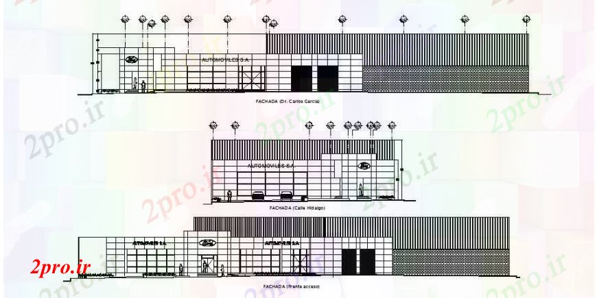 دانلود نقشه ساختمان اداری - تجاری - صنعتی جلو، عقب و به طرف طراحی جزئیات از ساختمان اداری (کد108043)