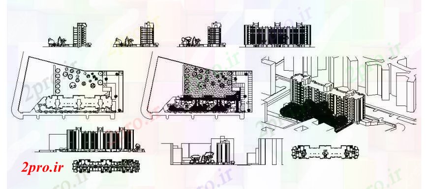 دانلود نقشه مسکونی  ، ویلایی ، آپارتمان  آپارتمان ساختمان نما ایزومتریک، بخش، طرحی طبقه و خودکار (کد108048)